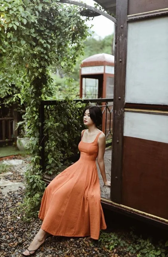 Simple A-line Prom Dress, Orange Evening Dress    fg4543