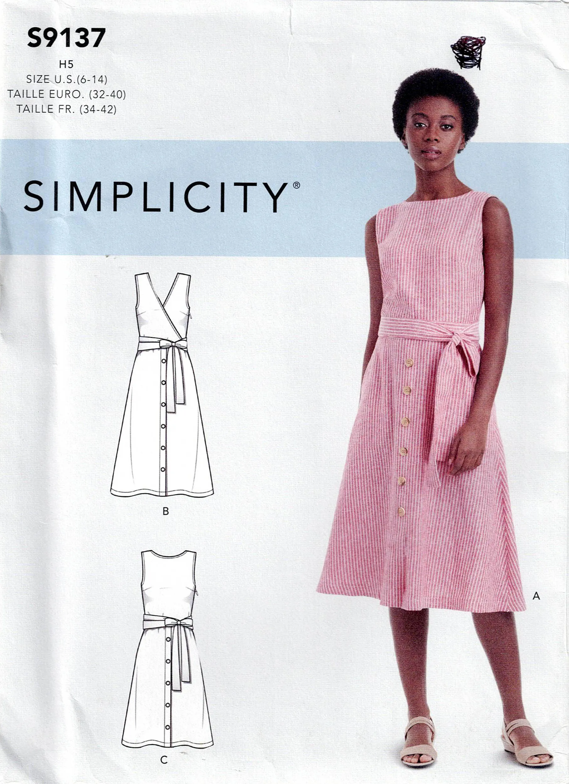 Simplicity 9137 Womens Back or Front Wrap Bodice Dress Out Of Print Sewing Pattern Size 6 - 14 UNCUT Factory Folded