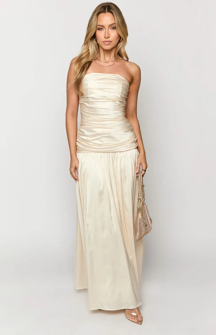 Sinclair Cream Satin Strapless Maxi Dress