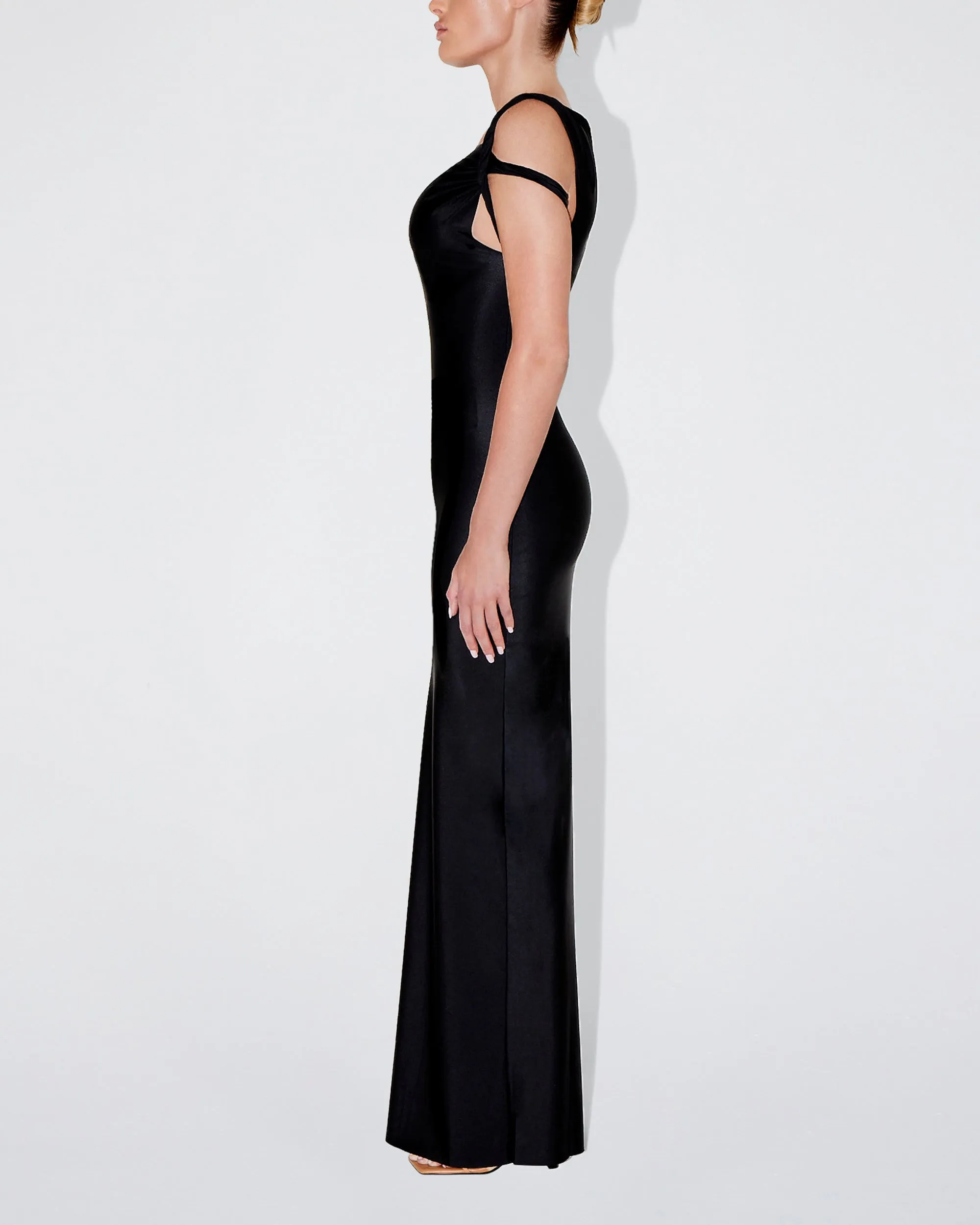 Sleek Stretch Twist Maxi Dress | Black