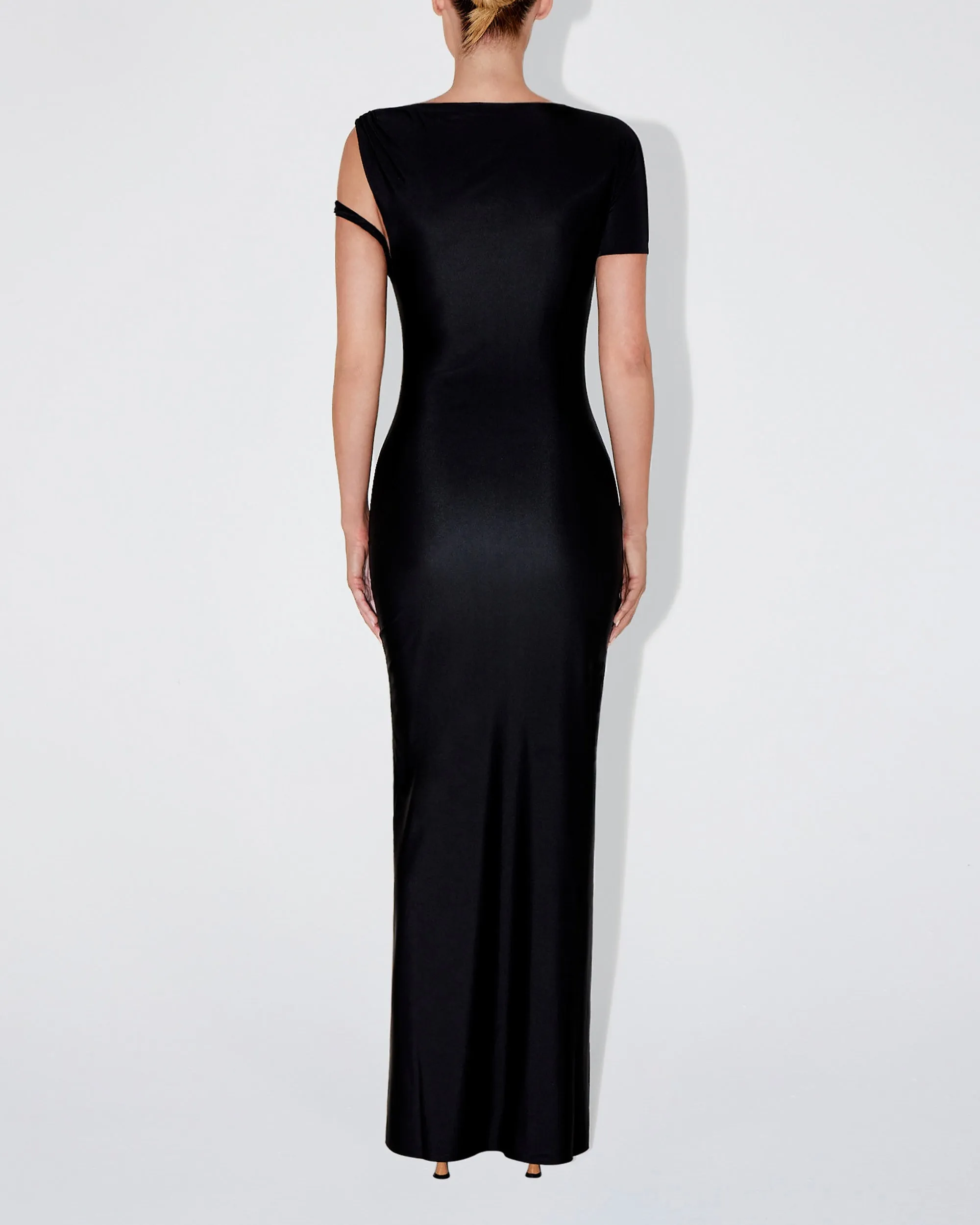 Sleek Stretch Twist Maxi Dress | Black