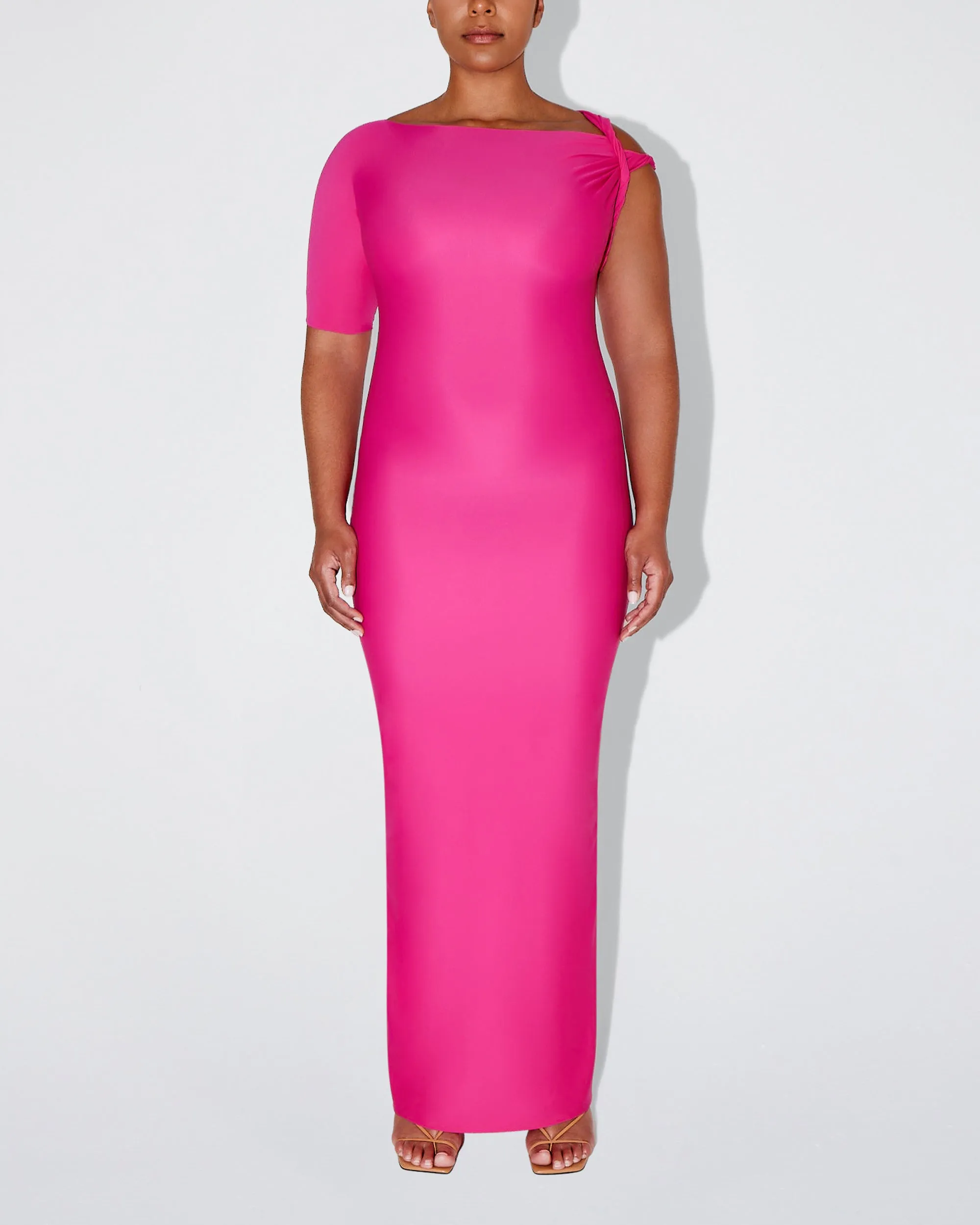 Sleek Stretch Twist Maxi Dress | Fuchsia