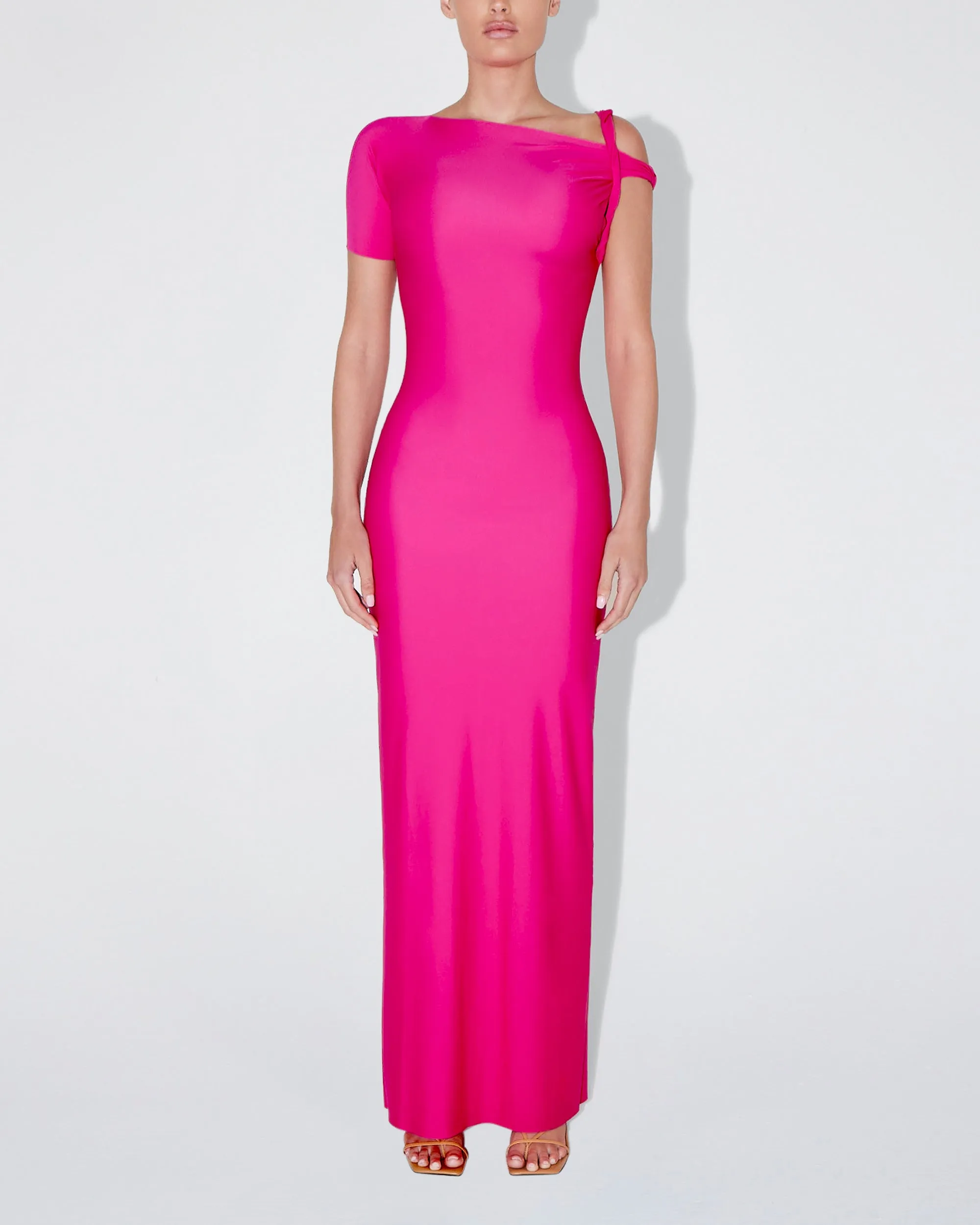 Sleek Stretch Twist Maxi Dress | Fuchsia