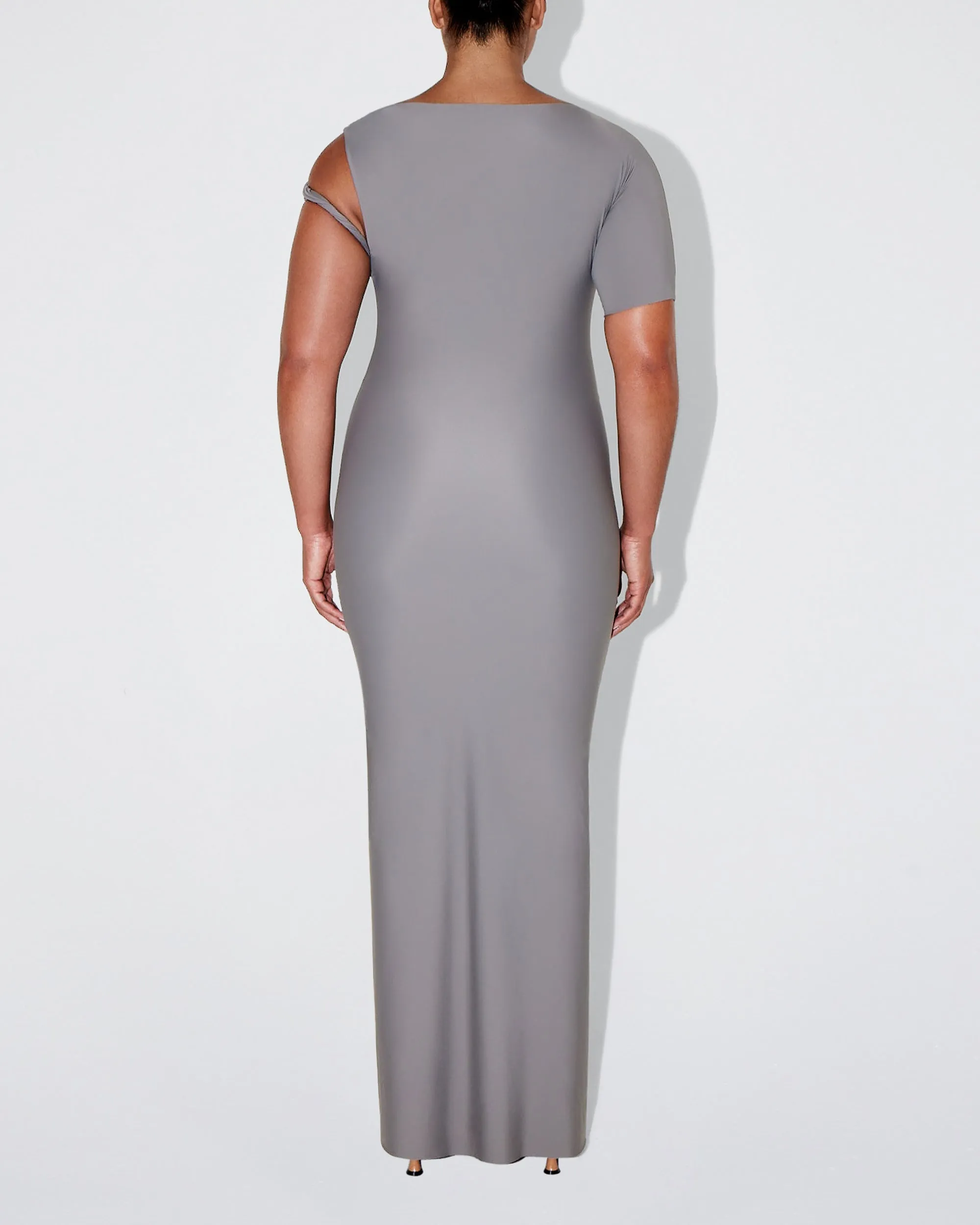 Sleek Stretch Twist Maxi Dress | Steel Grey