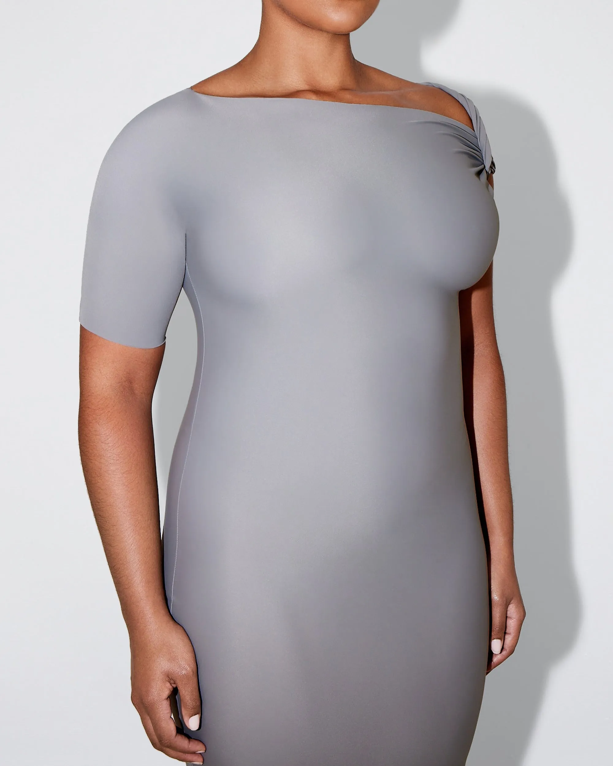 Sleek Stretch Twist Maxi Dress | Steel Grey