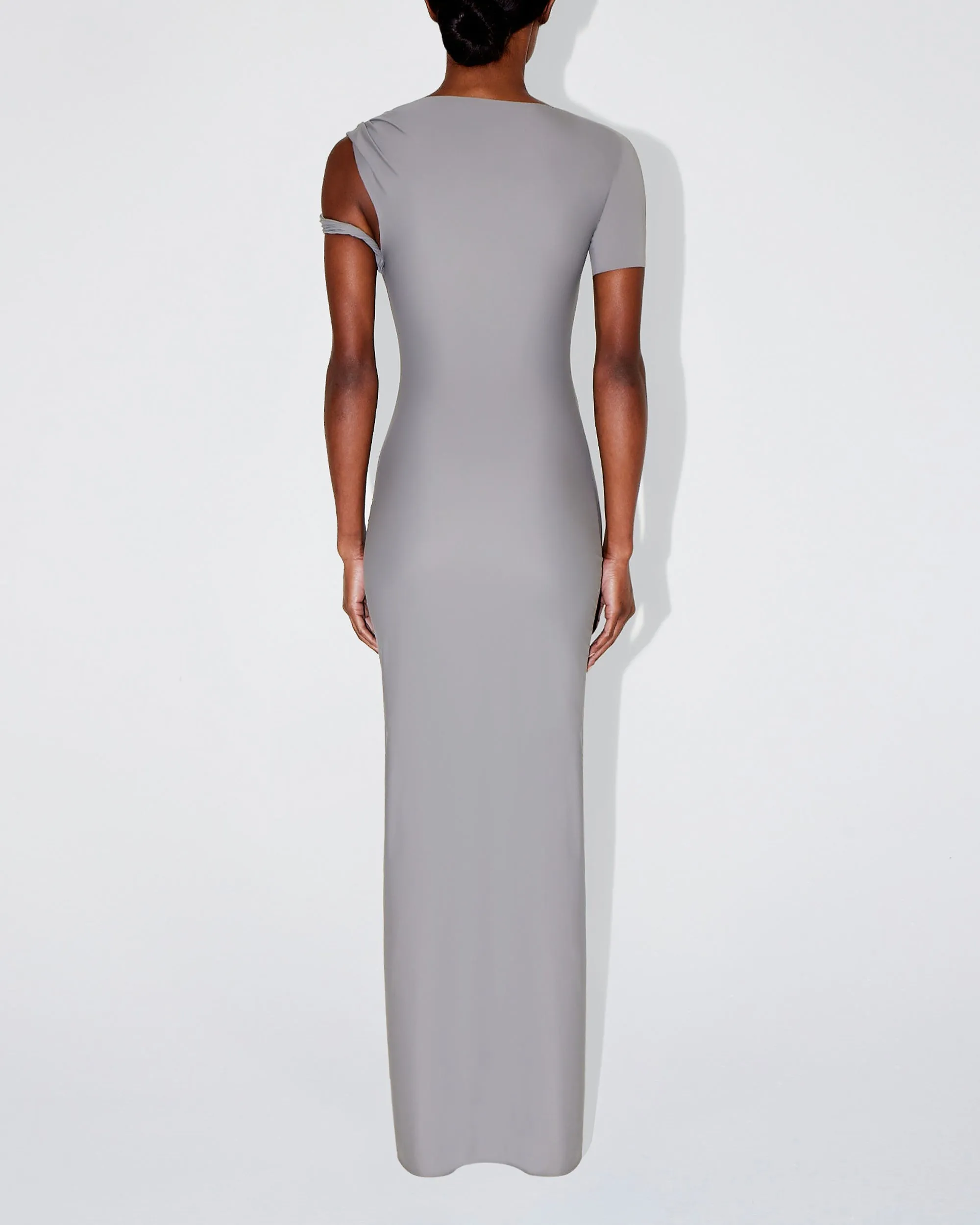 Sleek Stretch Twist Maxi Dress | Steel Grey