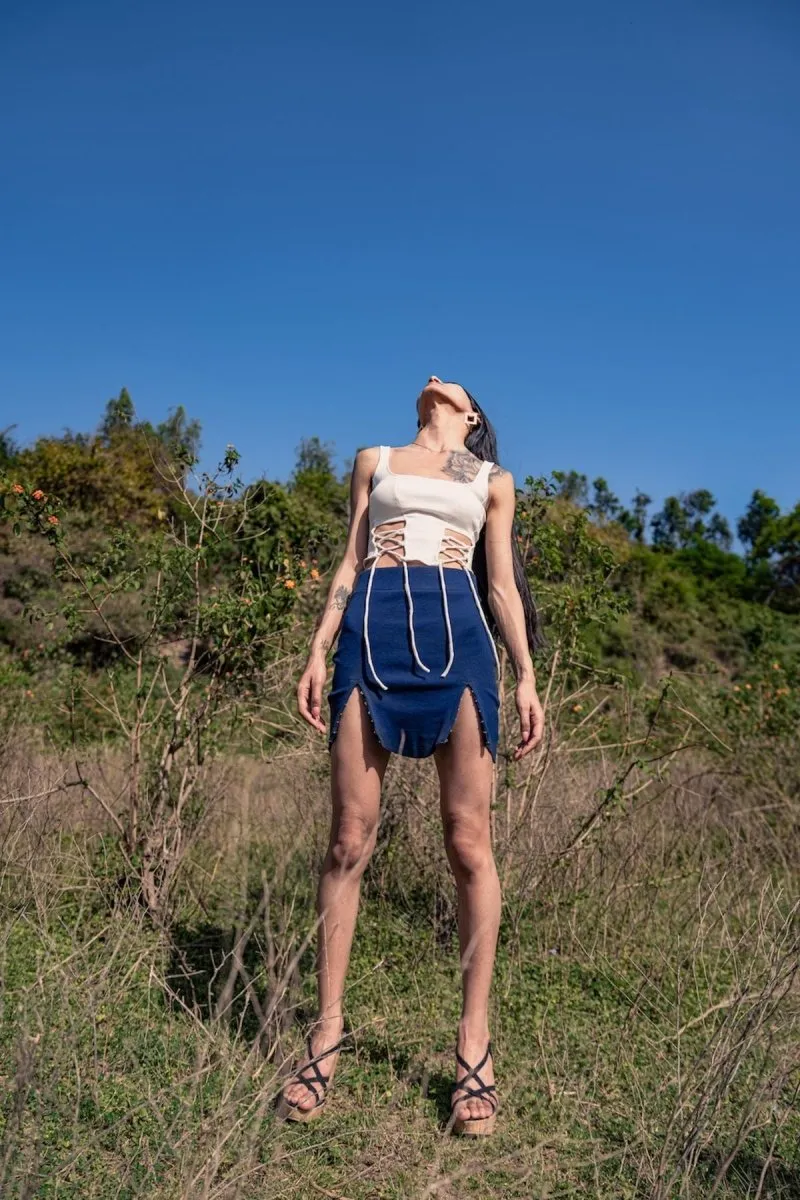 Sofia Skirt - Cotton Knit Mini Skirt | Indigo