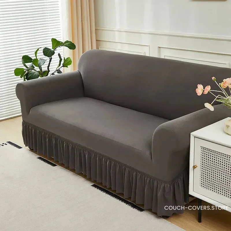 Solid Color Couch Cover With Skirt