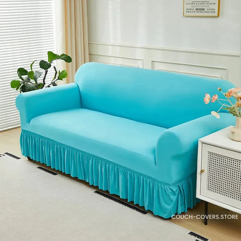 Solid Color Couch Cover With Skirt