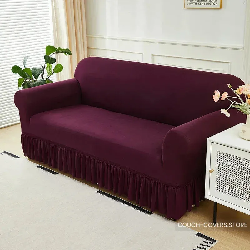 Solid Color Couch Cover With Skirt