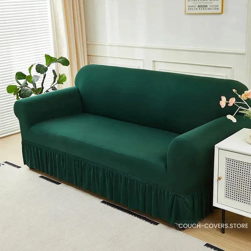 Solid Color Couch Cover With Skirt