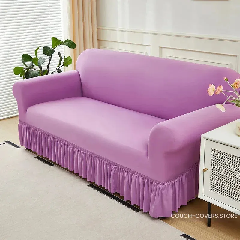 Solid Color Couch Cover With Skirt