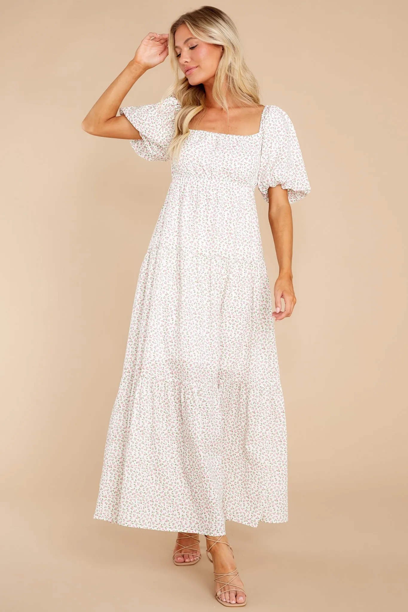 Stay Centered Ivory Floral Print Maxi Dress