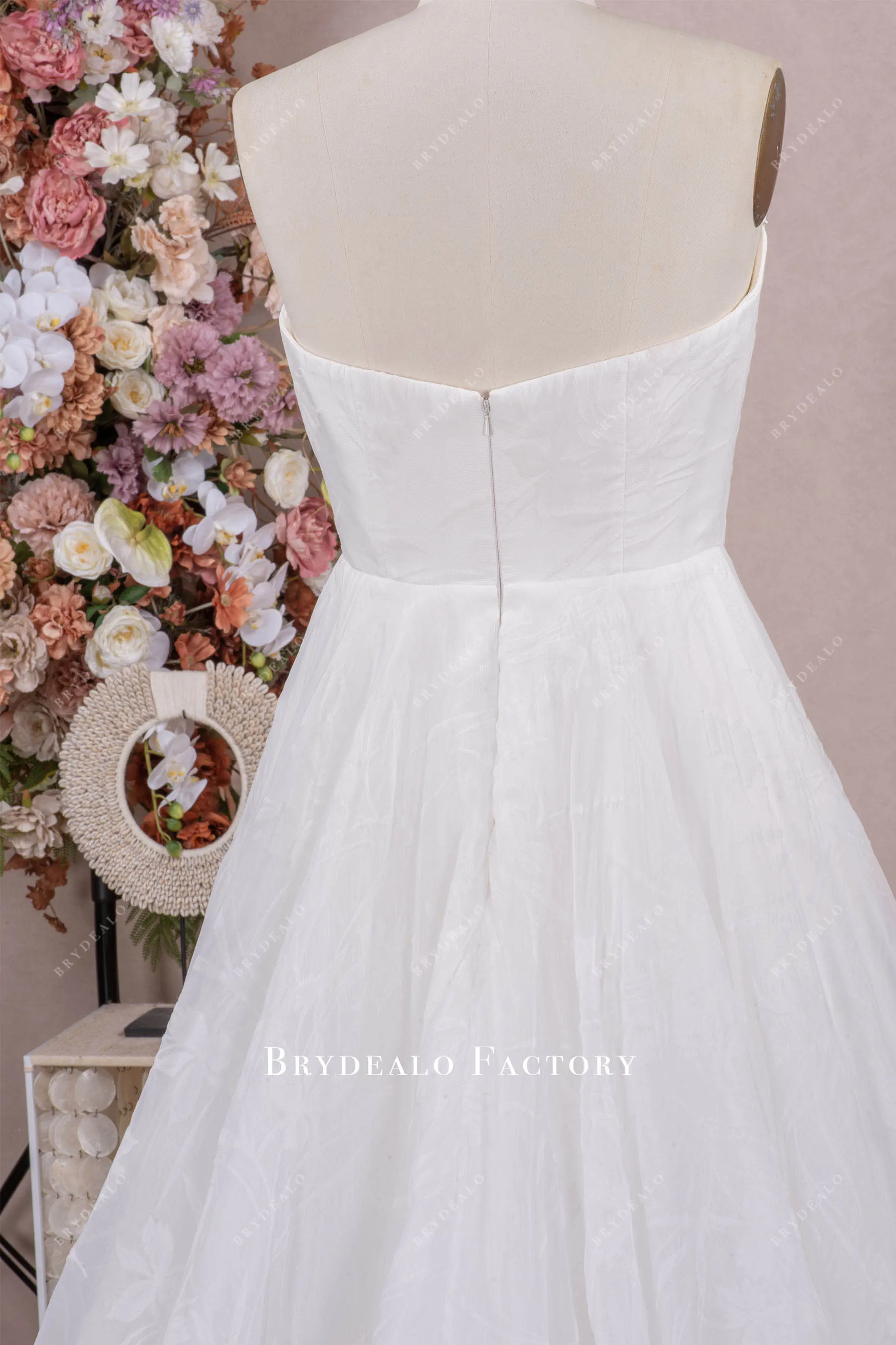 Strapless Print Organza Natural Waist Spring Fall Wedding Dress