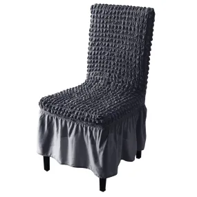 Stretchable 240-260 GSM Turkish Bubble Frill Dining Chair Cover Set of 1/2/4/6, Anchor Grey