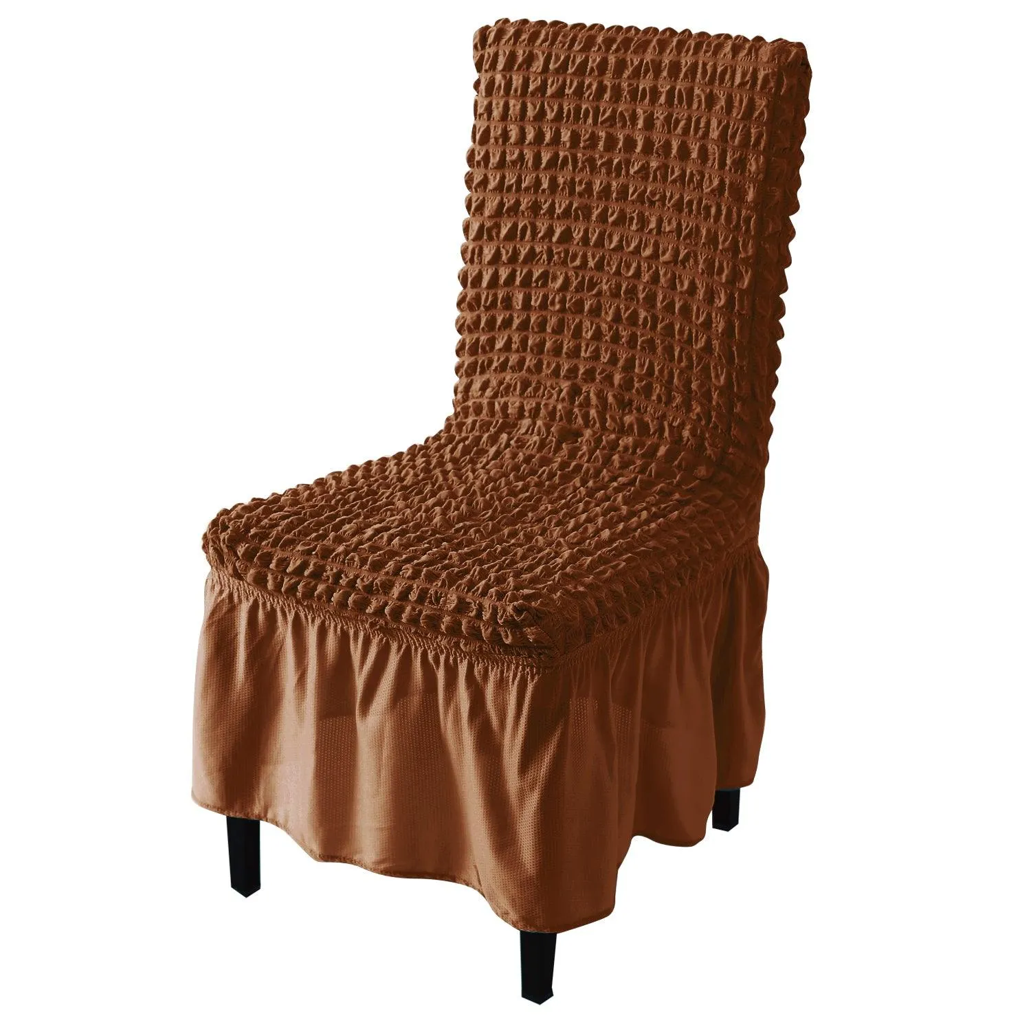 Stretchable 240-260 GSM Turkish Bubble Frill Dining Chair Cover Set of 1/2/4/6, Chocolate Brown