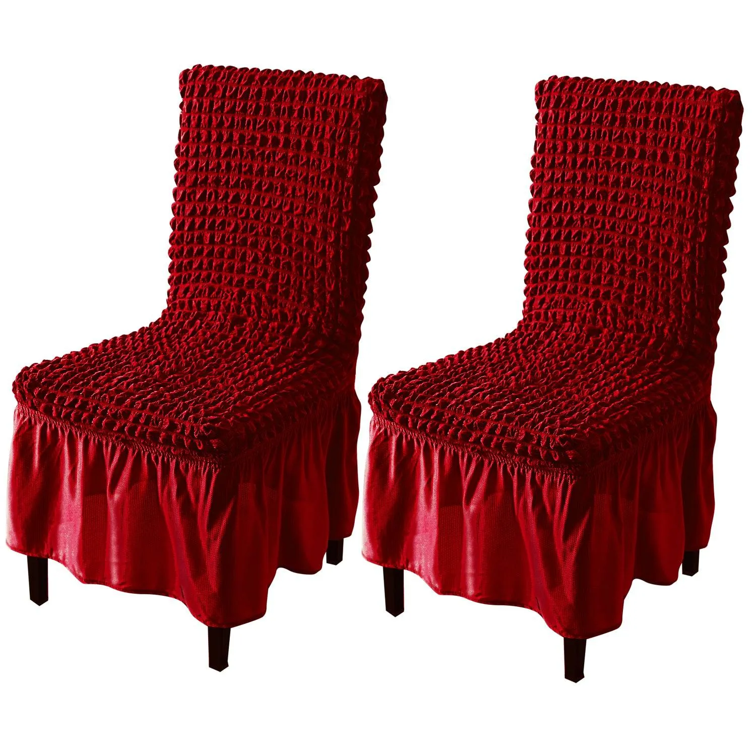 Stretchable 240-260 GSM Turkish Bubble Frill Dining Chair Cover Set of 1/2/4/6, Scarlet Red