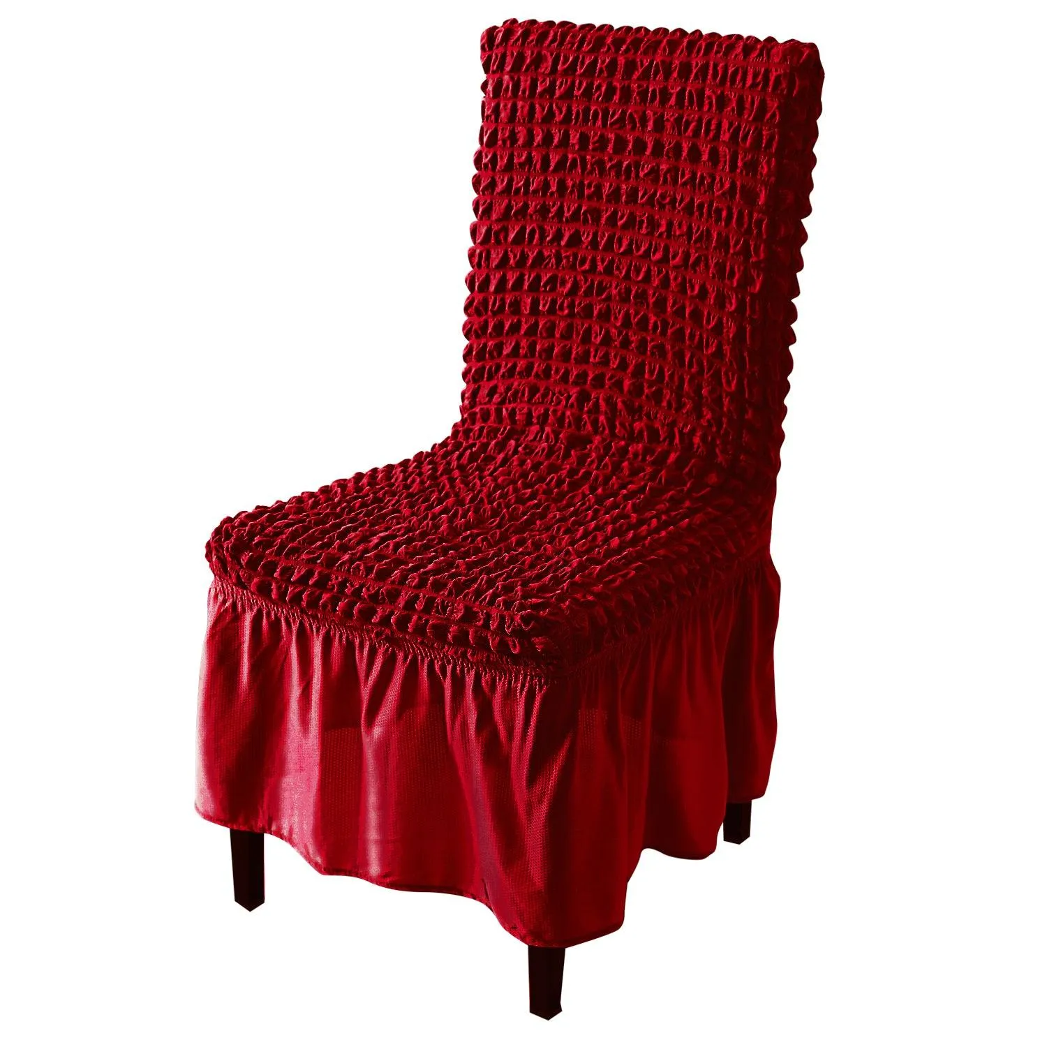 Stretchable 240-260 GSM Turkish Bubble Frill Dining Chair Cover Set of 1/2/4/6, Scarlet Red