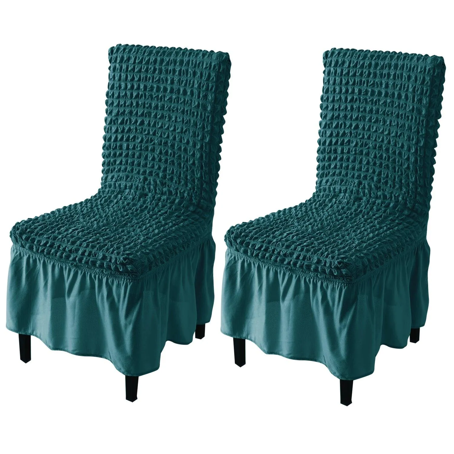 Stretchable 240-260 GSM Turkish Bubble Frill Dining Chair Cover Set of 1/2/4/6, Teal