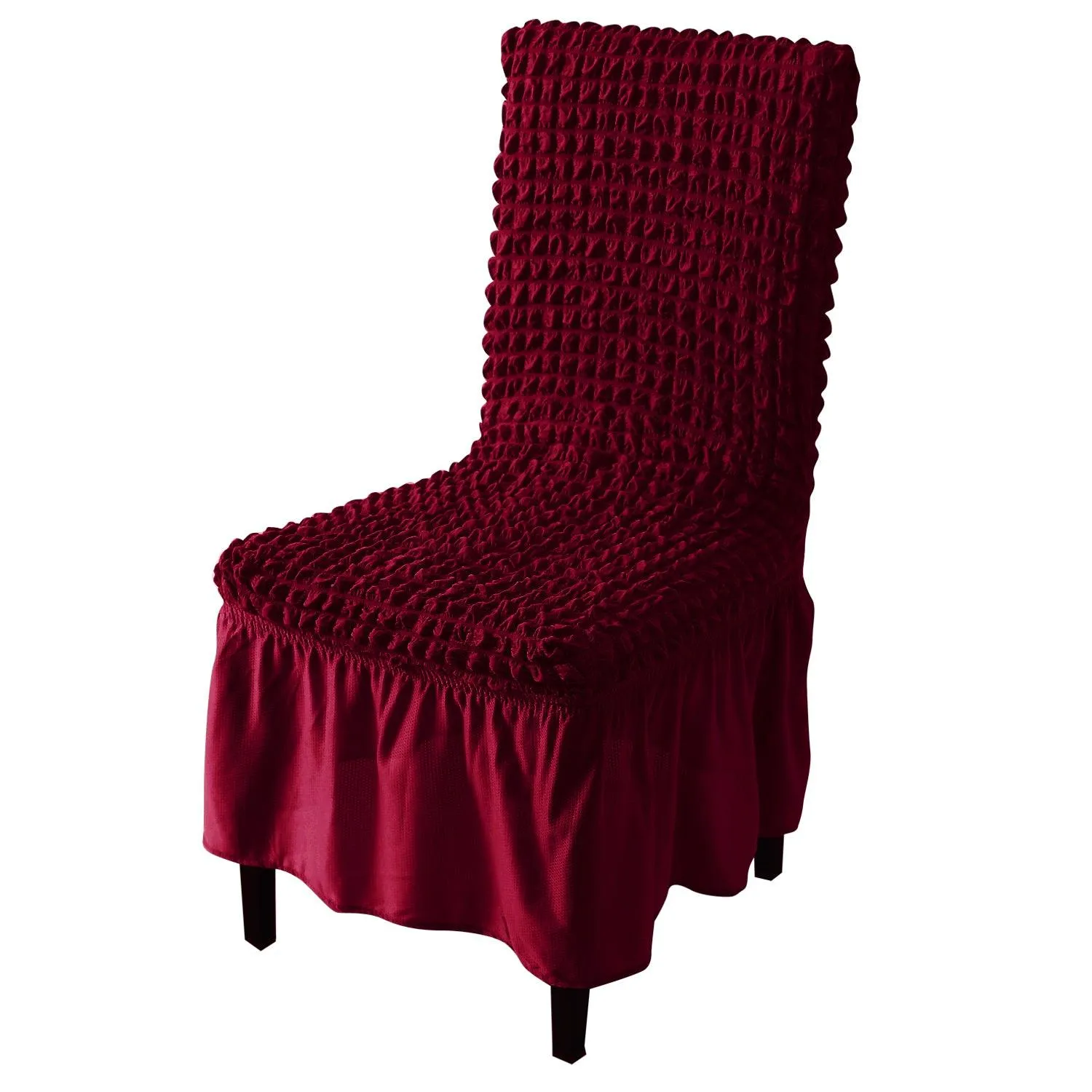 Stretchable 240-260 GSM Turkish Bubble Frill Dining Chair Cover Set of 1/2/4/6, Wine