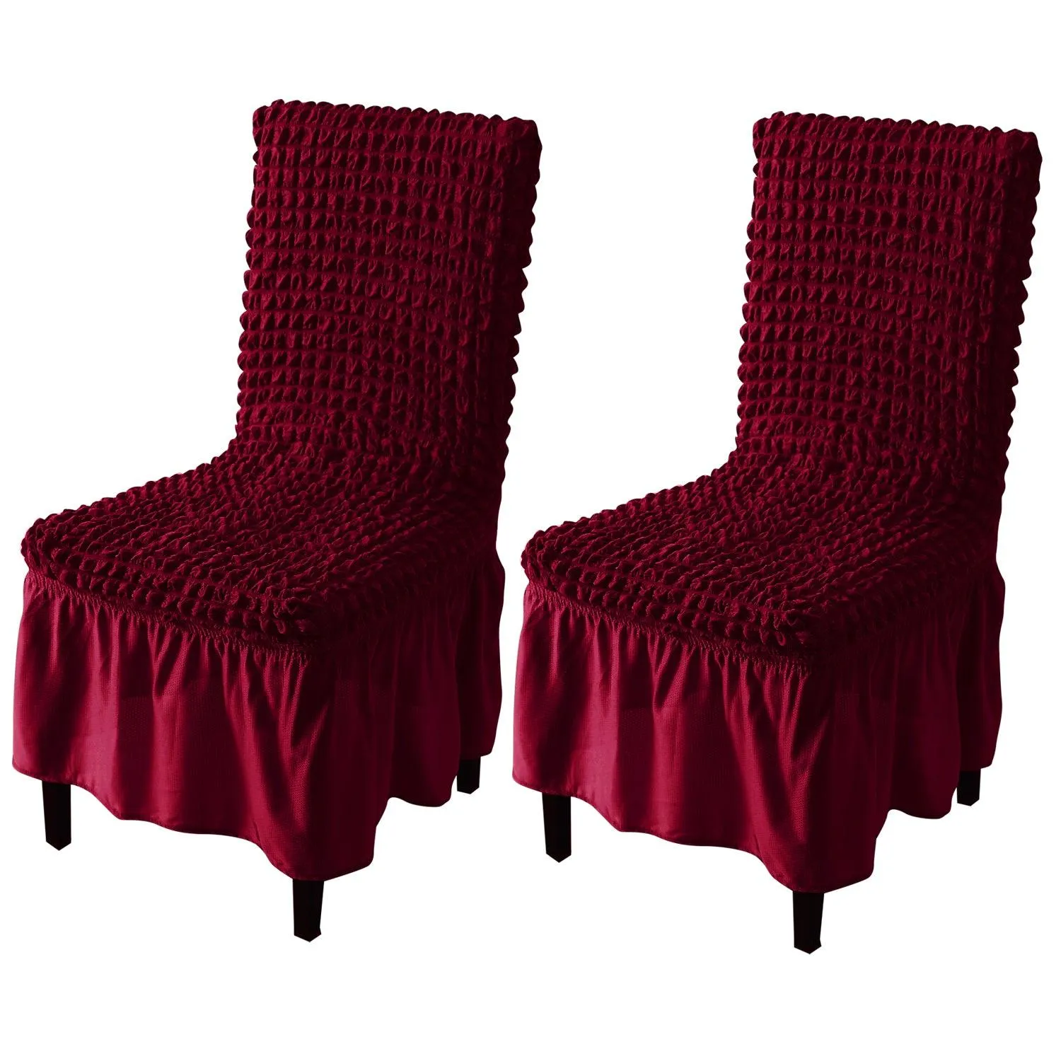 Stretchable 240-260 GSM Turkish Bubble Frill Dining Chair Cover Set of 1/2/4/6, Wine