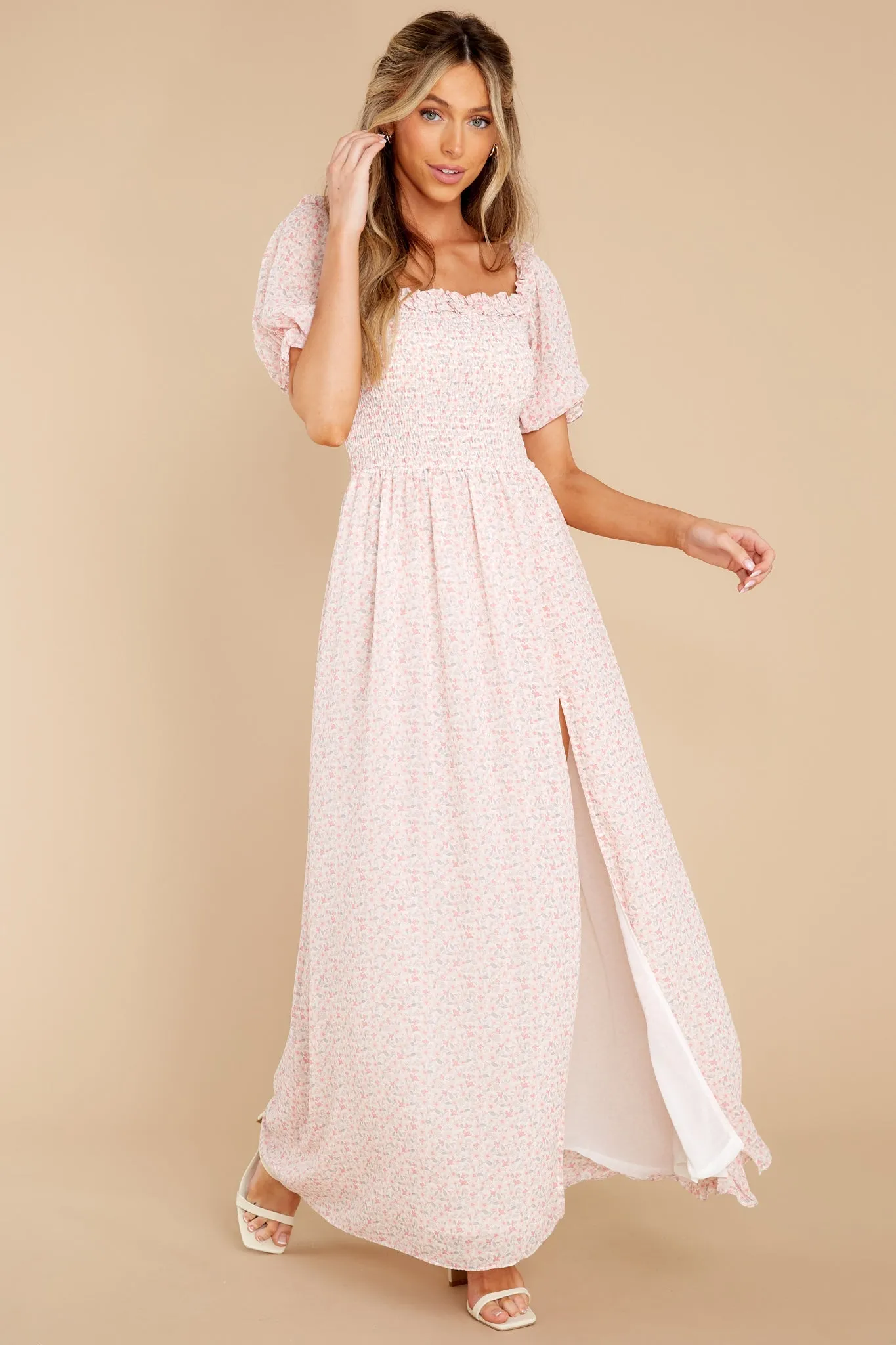 String Of Luck Pink Floral Print Maxi Dress