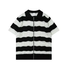 Stripe Zippered Mesh Shirt