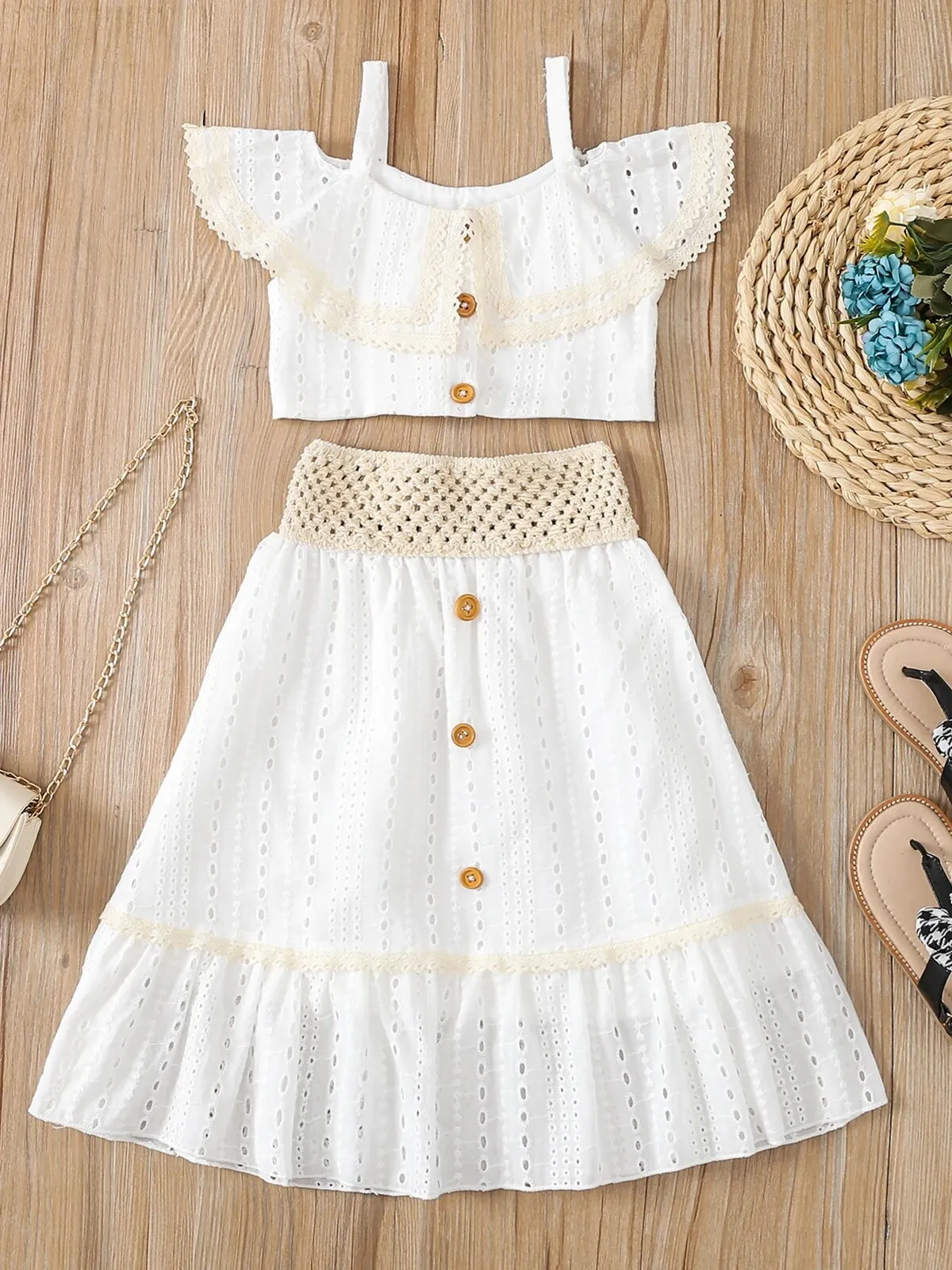 Sweet Summer Lace Eyelet Maxi Skirt Set