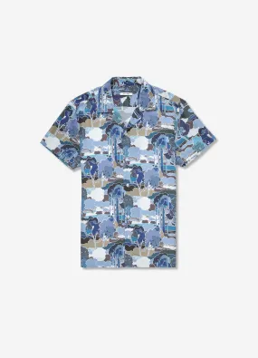 Tailored Fit Forest Printed Silk Short Sleeve Shirt Blue Combo