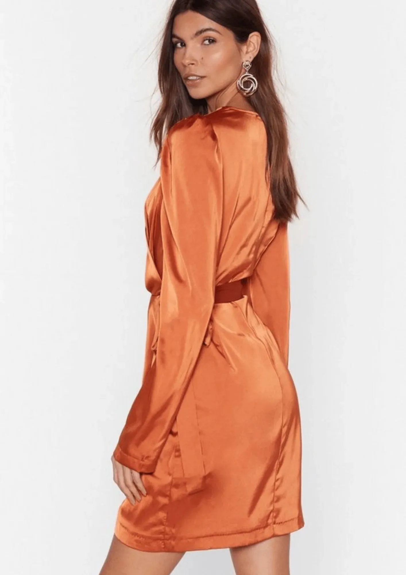 TERRACOTTA SATIN WRAP DRESS