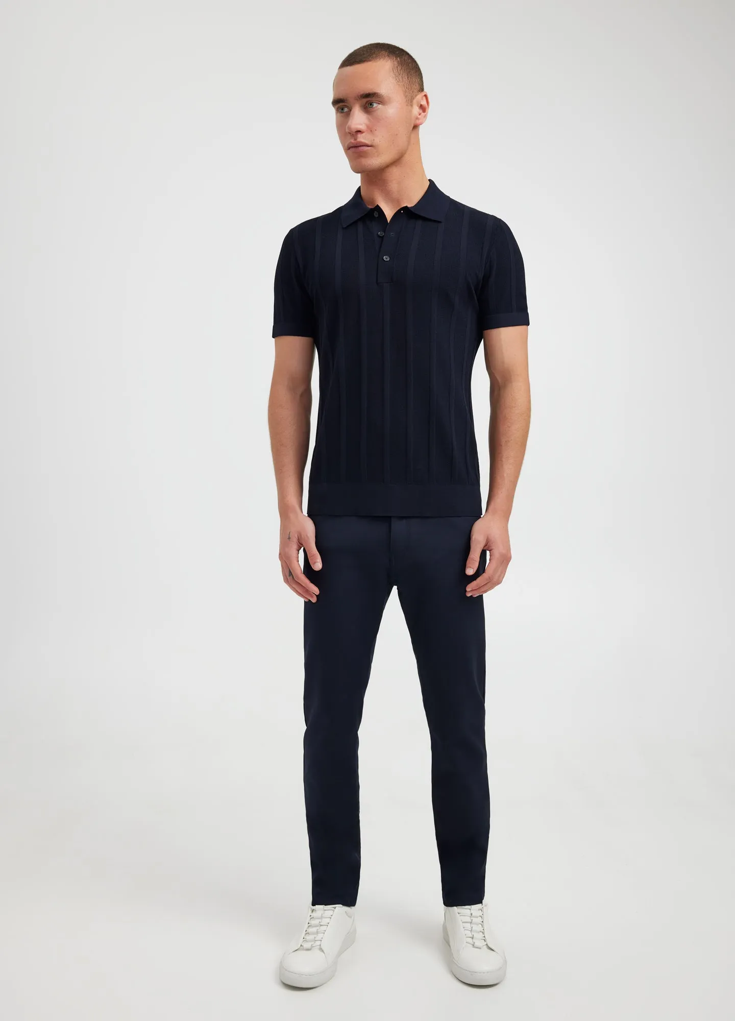 Textured Tech Knit Polo Navy Dark