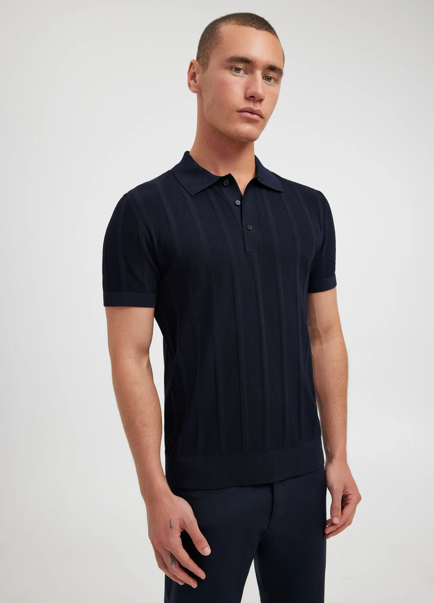 Textured Tech Knit Polo Navy Dark