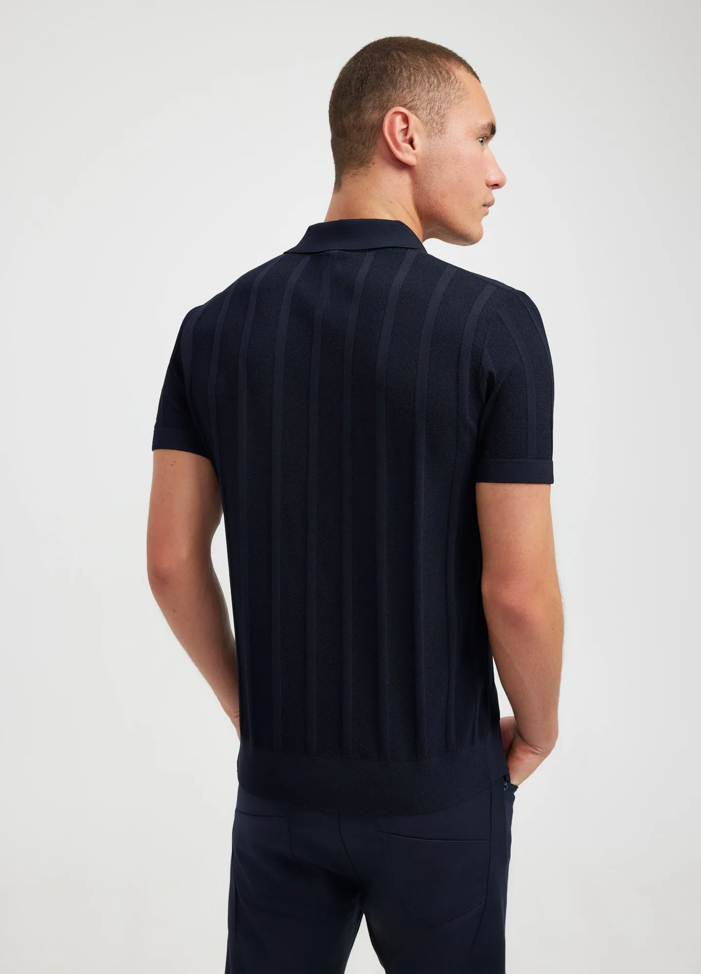 Textured Tech Knit Polo Navy Dark