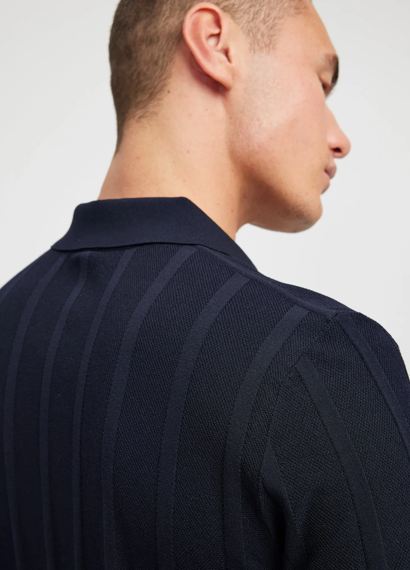 Textured Tech Knit Polo Navy Dark