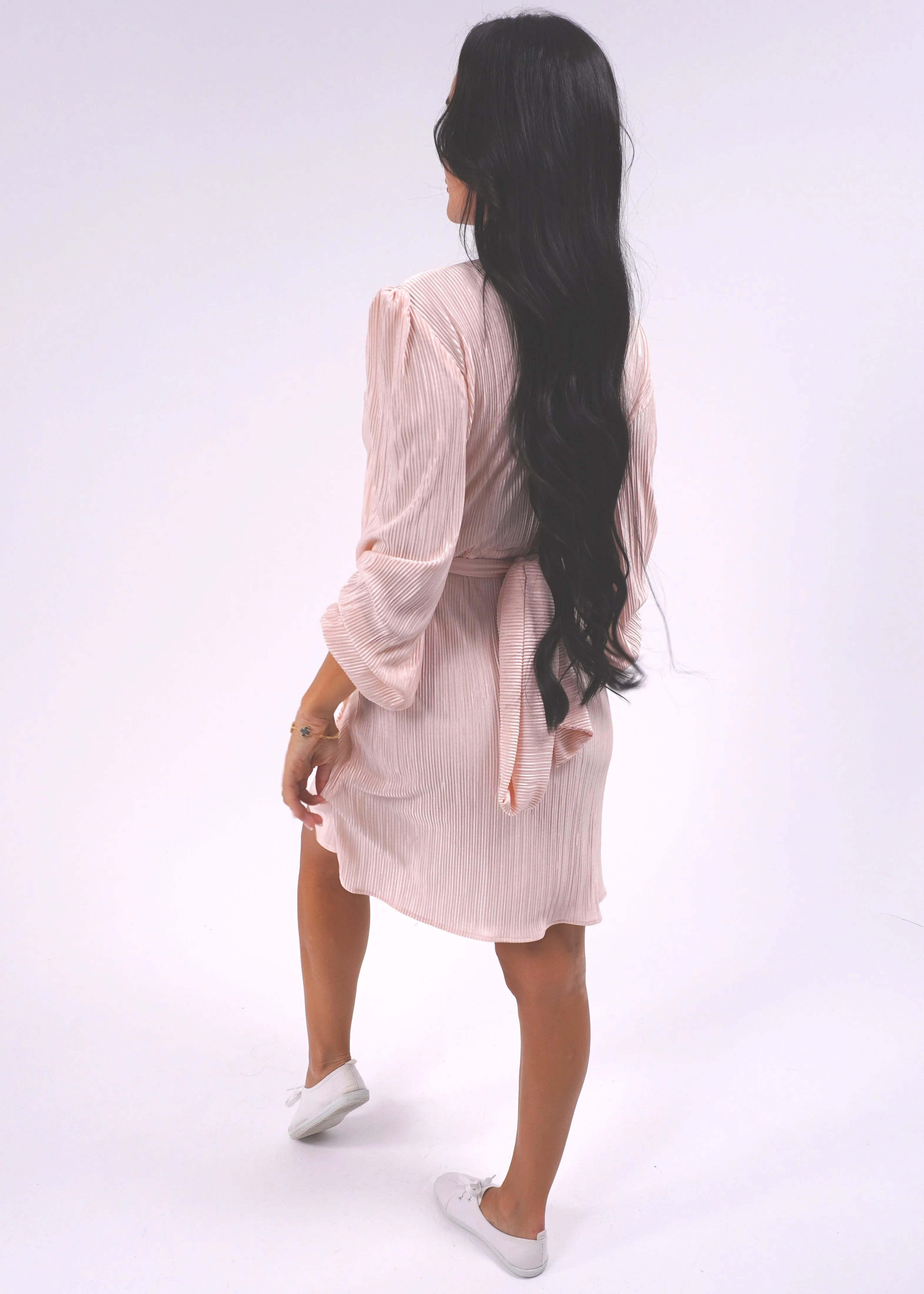 The Perfect Little Wrap Dress - Nude Pink Pleats