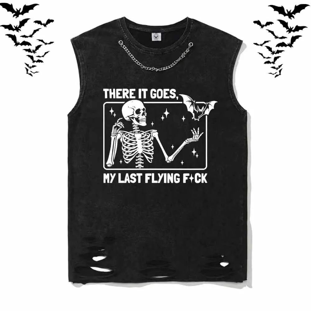 There It Goes Skull Flying Bat Cotton Vest Top