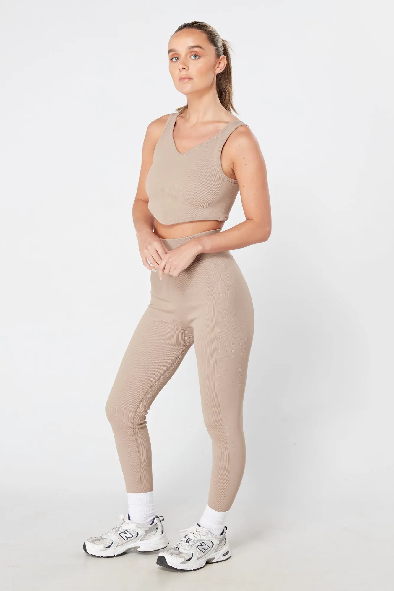 Twill Active Ribbed Legging - MOCHA