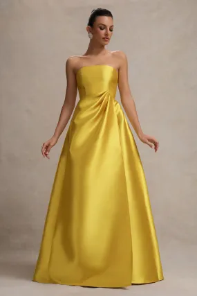 Universe | Mustard Bandeau Split Puff-Skirt Maxi Dress