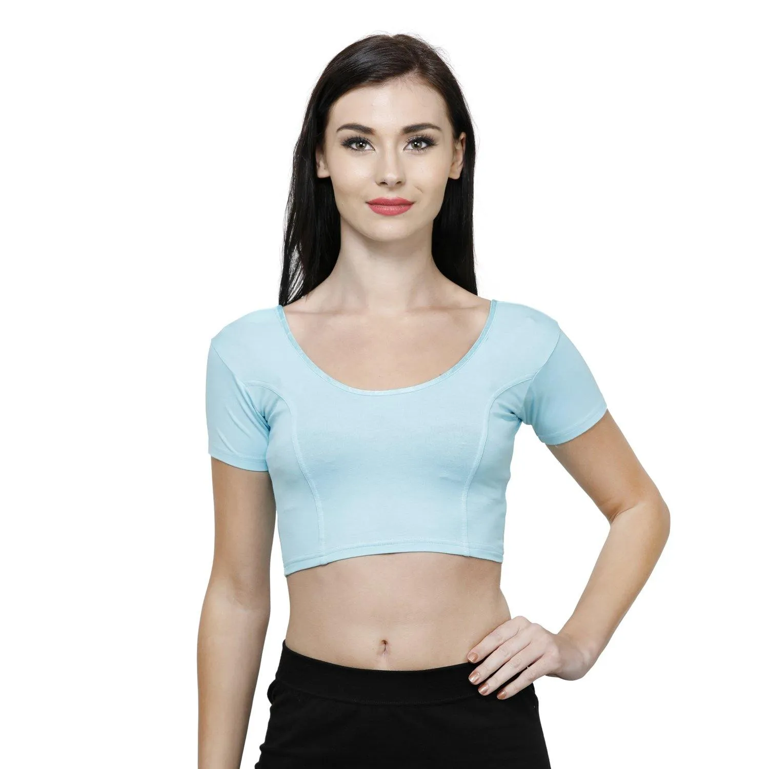 Vami Women's Cotton Stretchable Readymade Blouses- Aquamarine