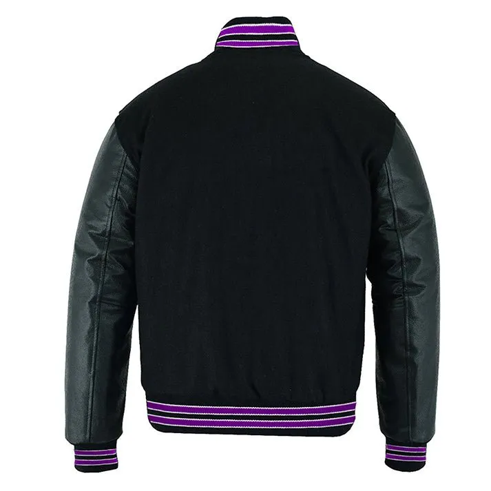 Varsity Jacket - Solid Black/Multi Purple Trim