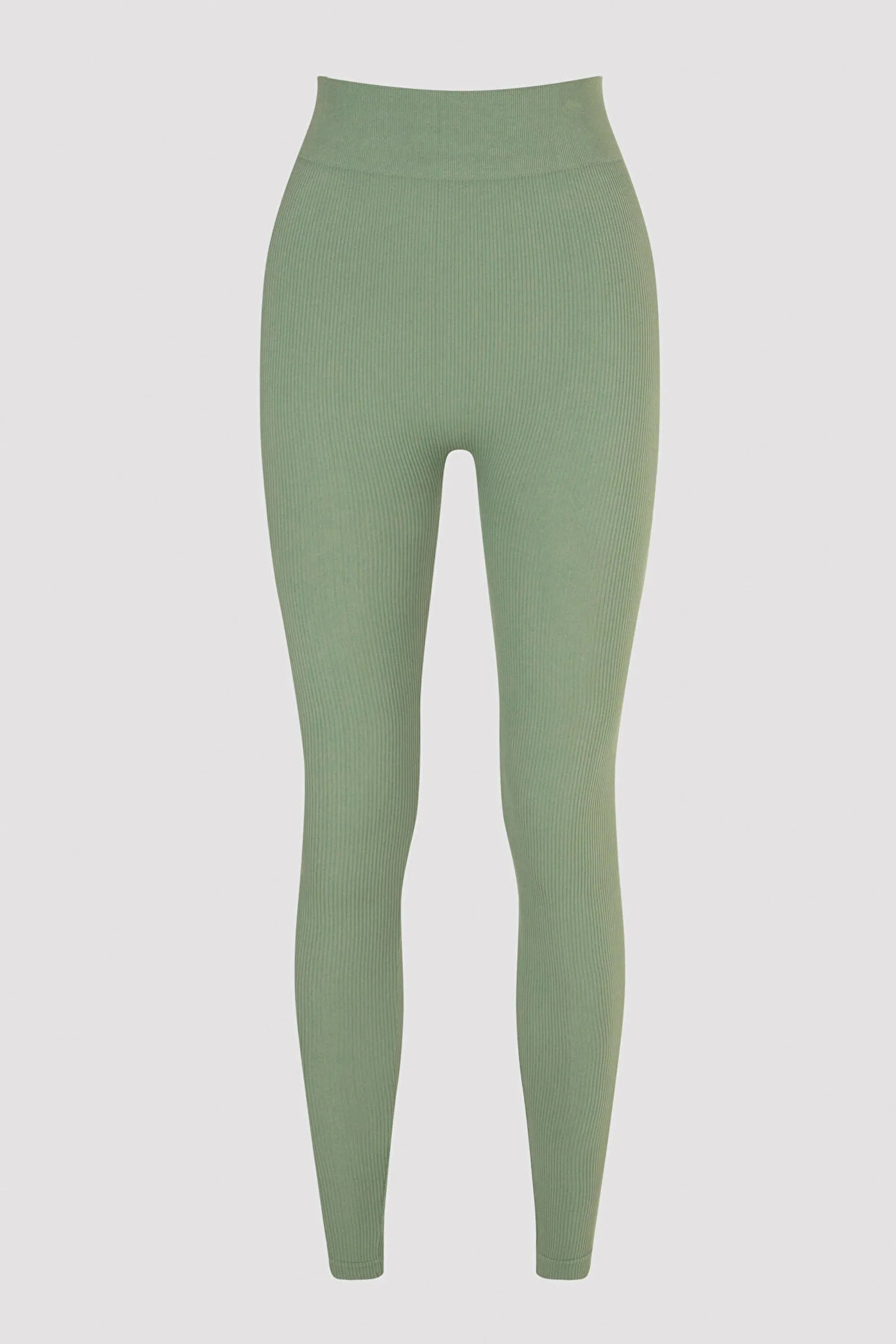 Vouzle Khaki Seamless High Waist Ribbed Active Leggings