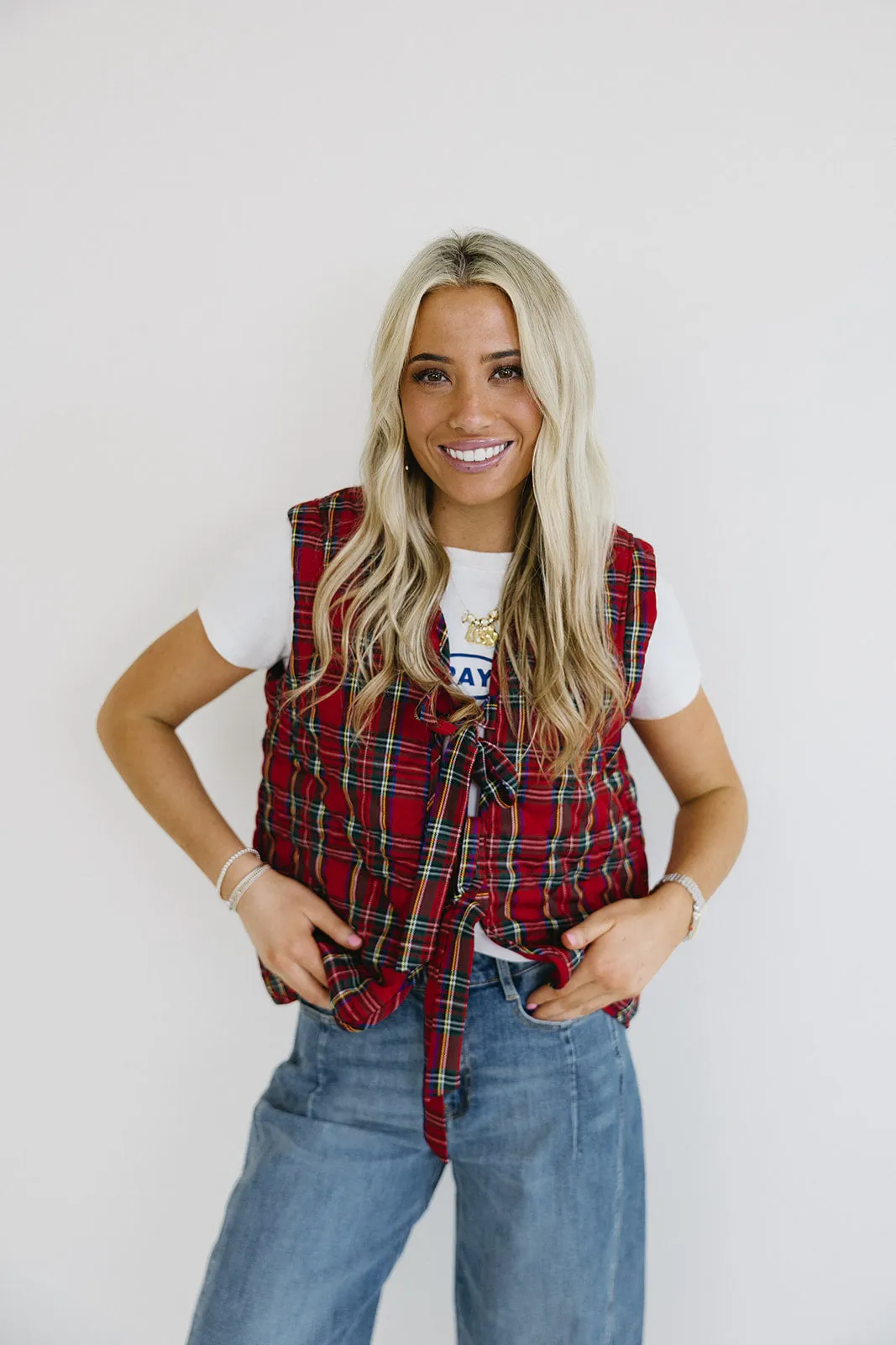 Wells Plaid Vest - Red Multi