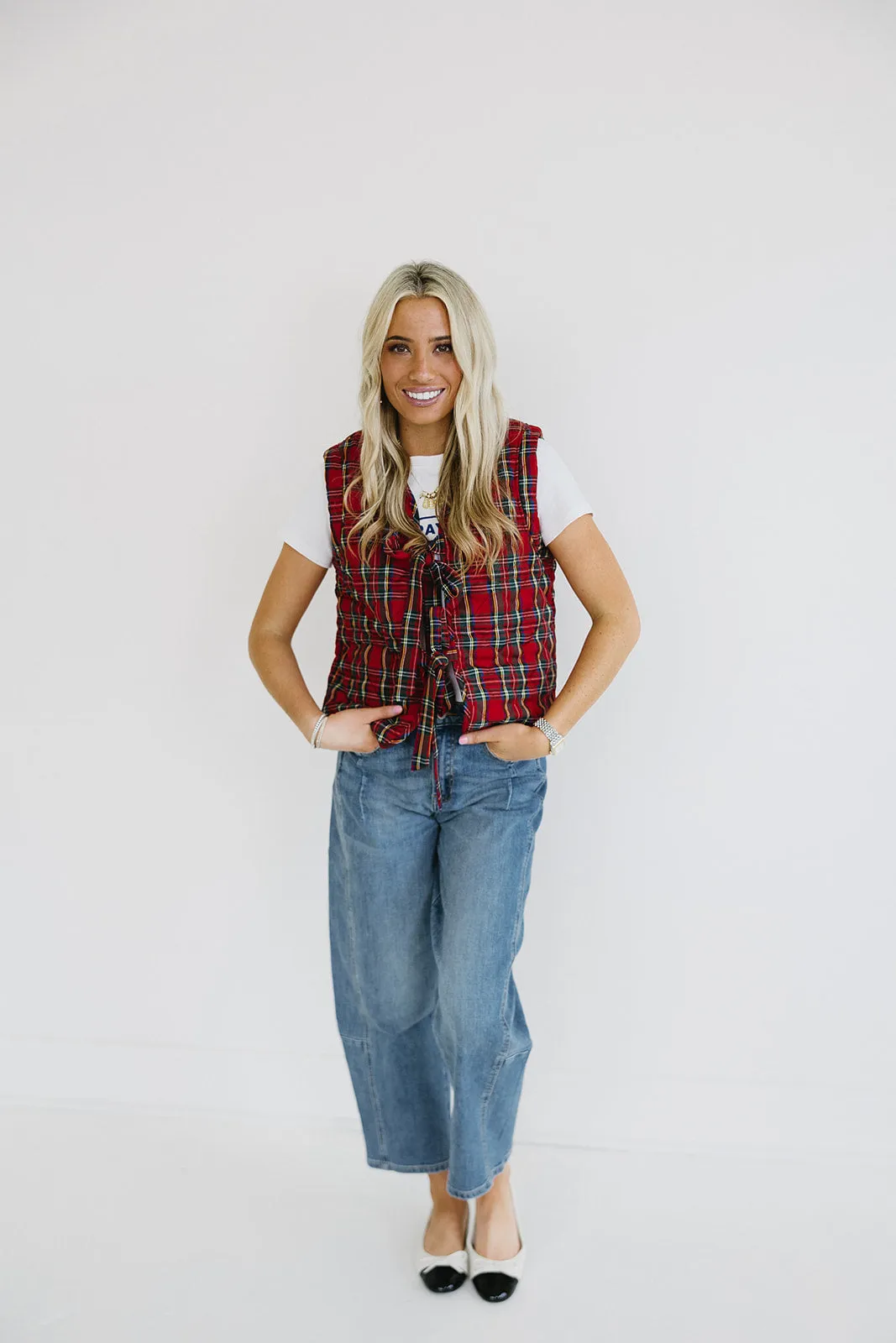 Wells Plaid Vest - Red Multi