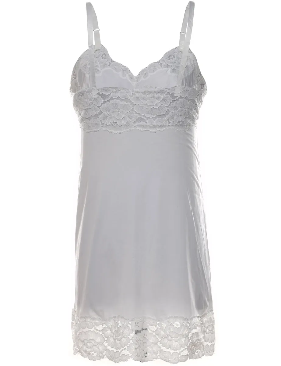 White Classic Lace Trim Slip Dress - M