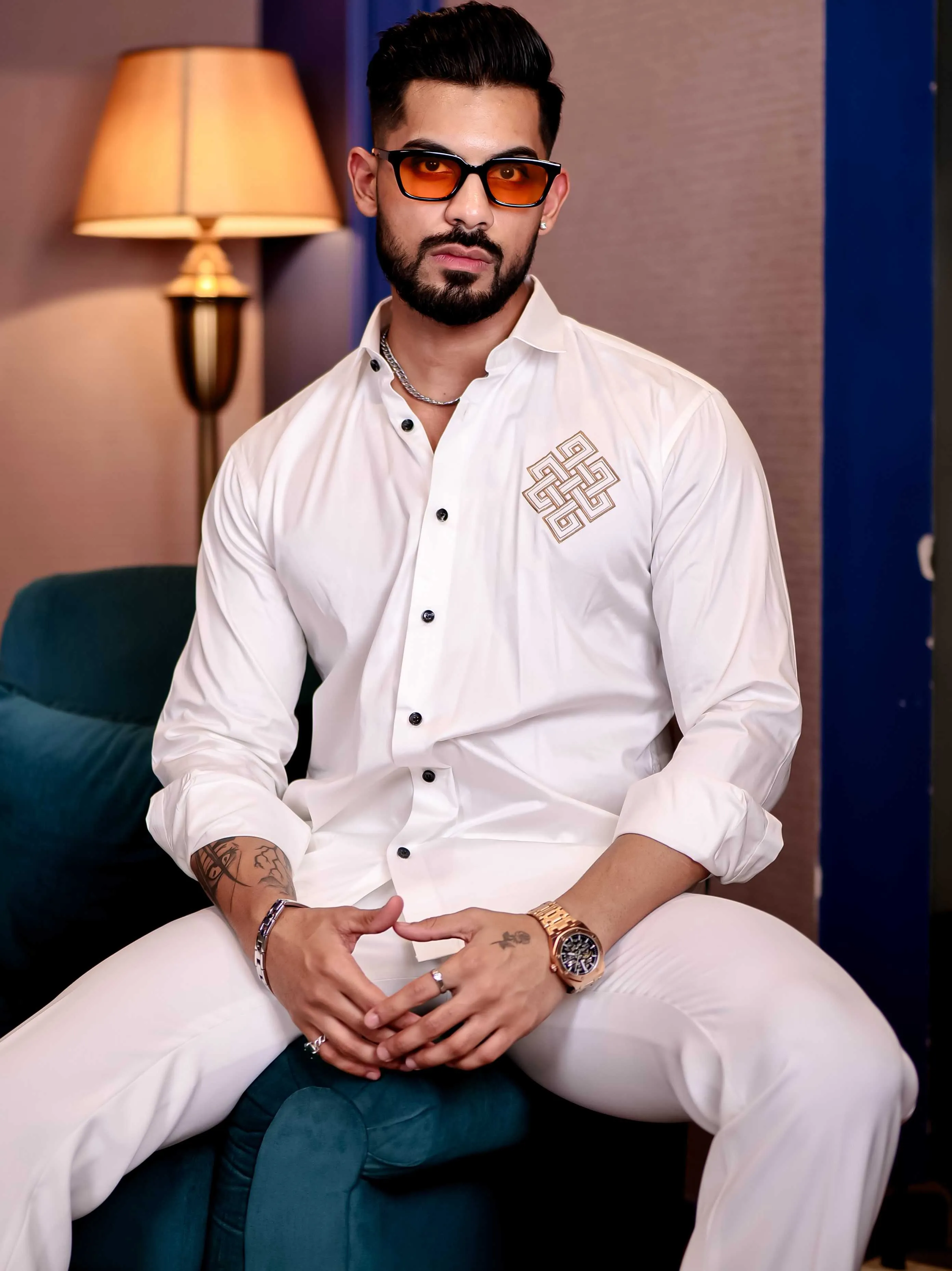 White Embroidered Premium Cotton Shirt For Men