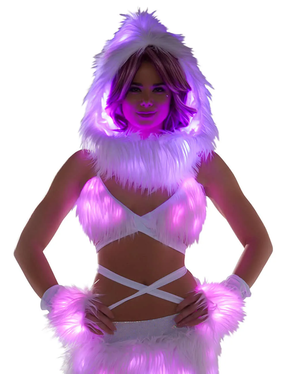 White Fur Light-up Wrap Top with Pink Lights