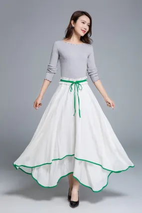 white linen skirt, swing skirt, boho skirt 1675