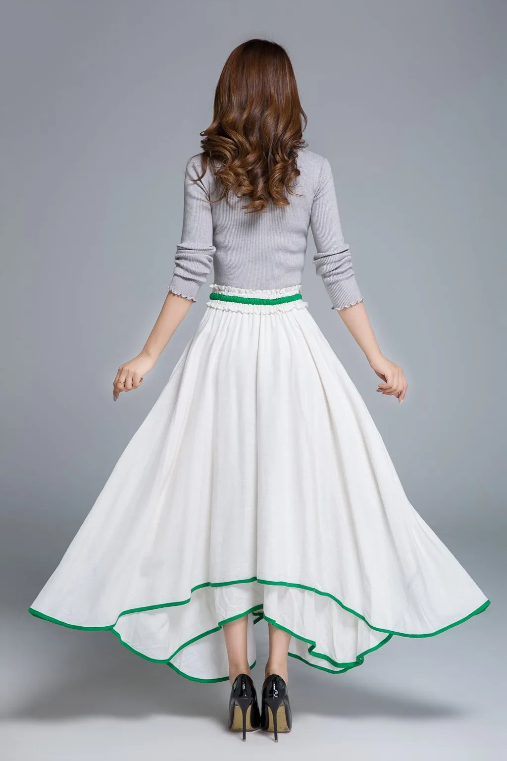 white linen skirt, swing skirt, boho skirt 1675