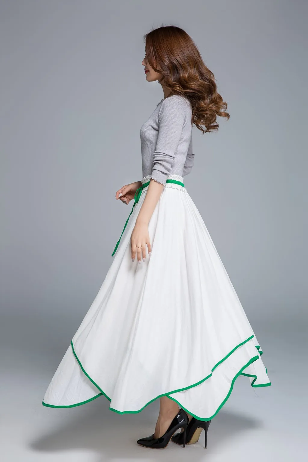 white linen skirt, swing skirt, boho skirt 1675