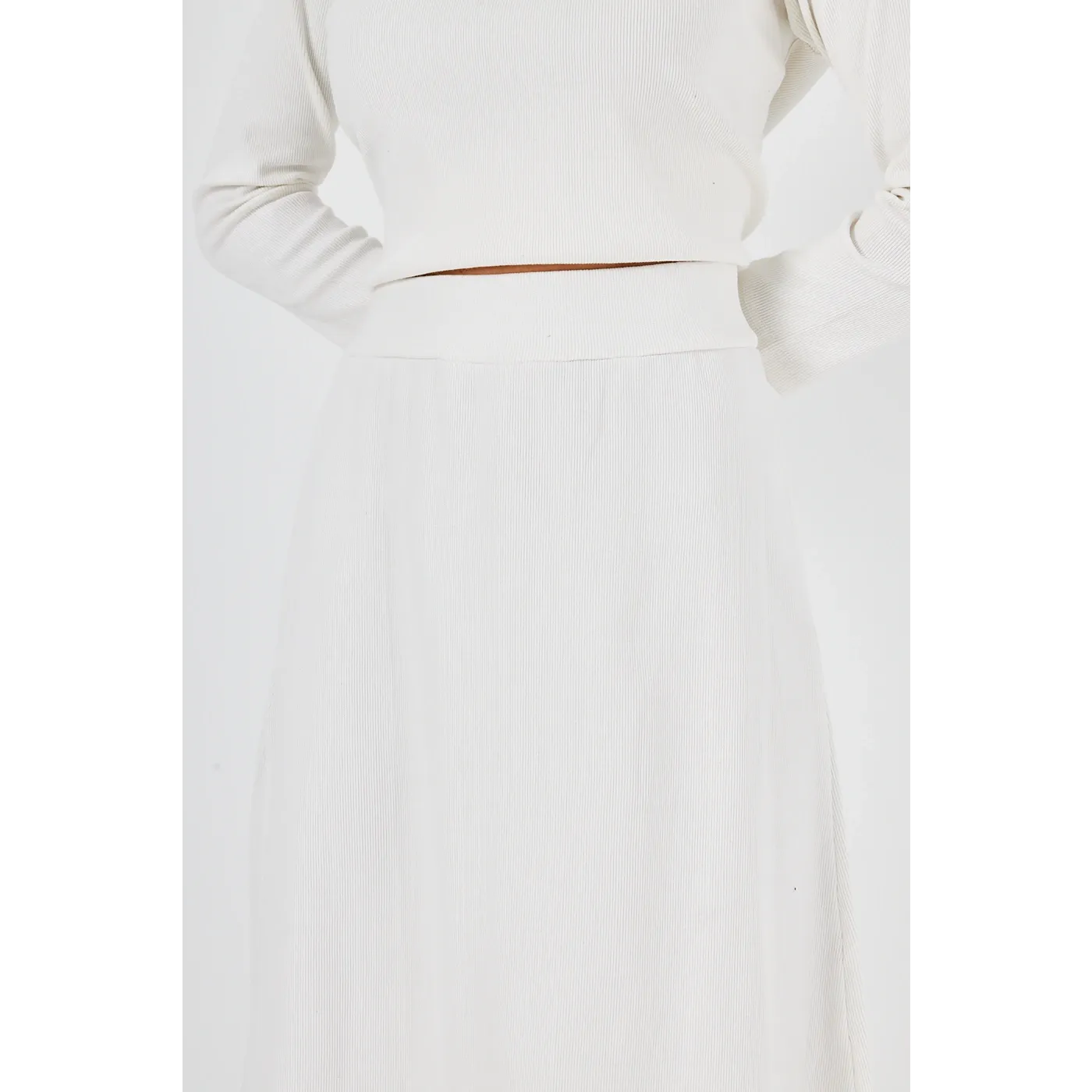 White Ribbed Top & Skirt Matching Set